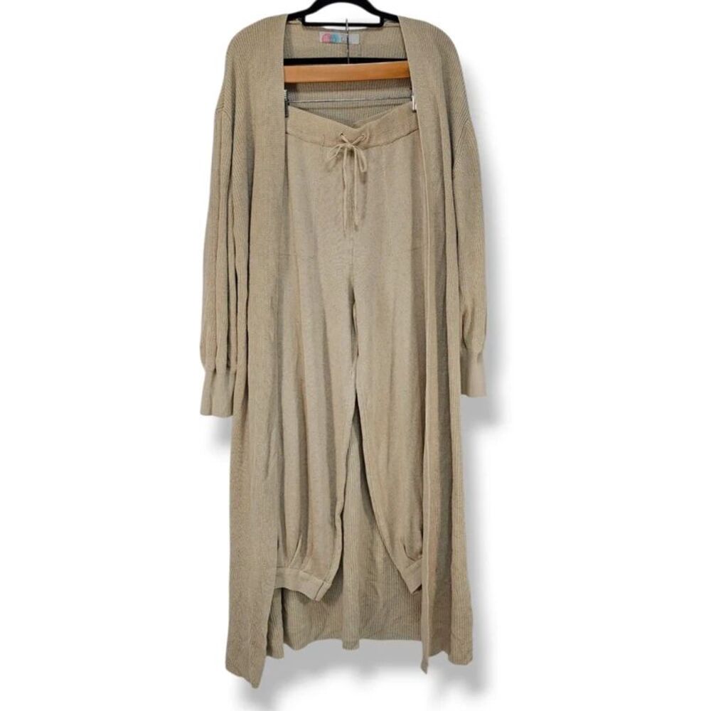 Free People FP Beach Oatmeal Linen Blend Duster Cardigan Jogger Set Size M